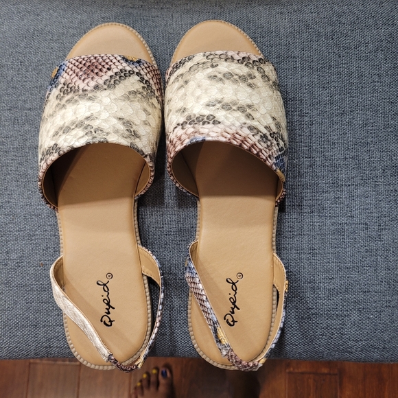 Qupid Shoes - Qupid Snakeskin gray, pink, blue, & cream sandals. New, never worn.